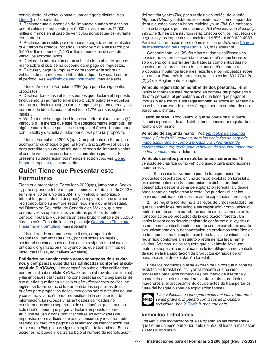 Instrucciones para IRS Formulario 2290 (SP) Declaracion Del Impuesto Sobre El Uso De Vehiculos Pesados En Las Carreteras (Spanish), Page 4