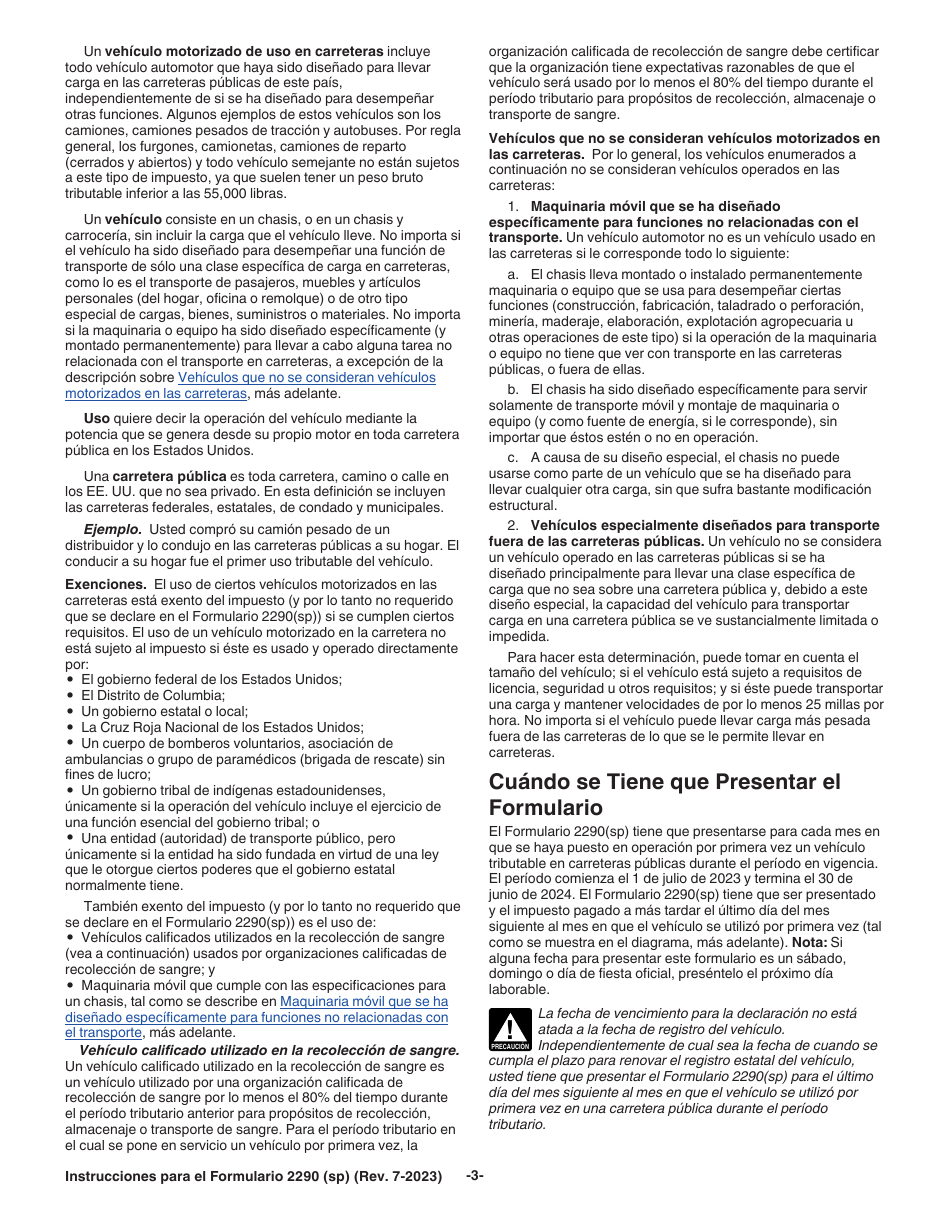 Instrucciones para IRS Formulario 2290 (SP) Declaracion Del Impuesto Sobre El Uso De Vehiculos Pesados En Las Carreteras (Spanish), Page 5