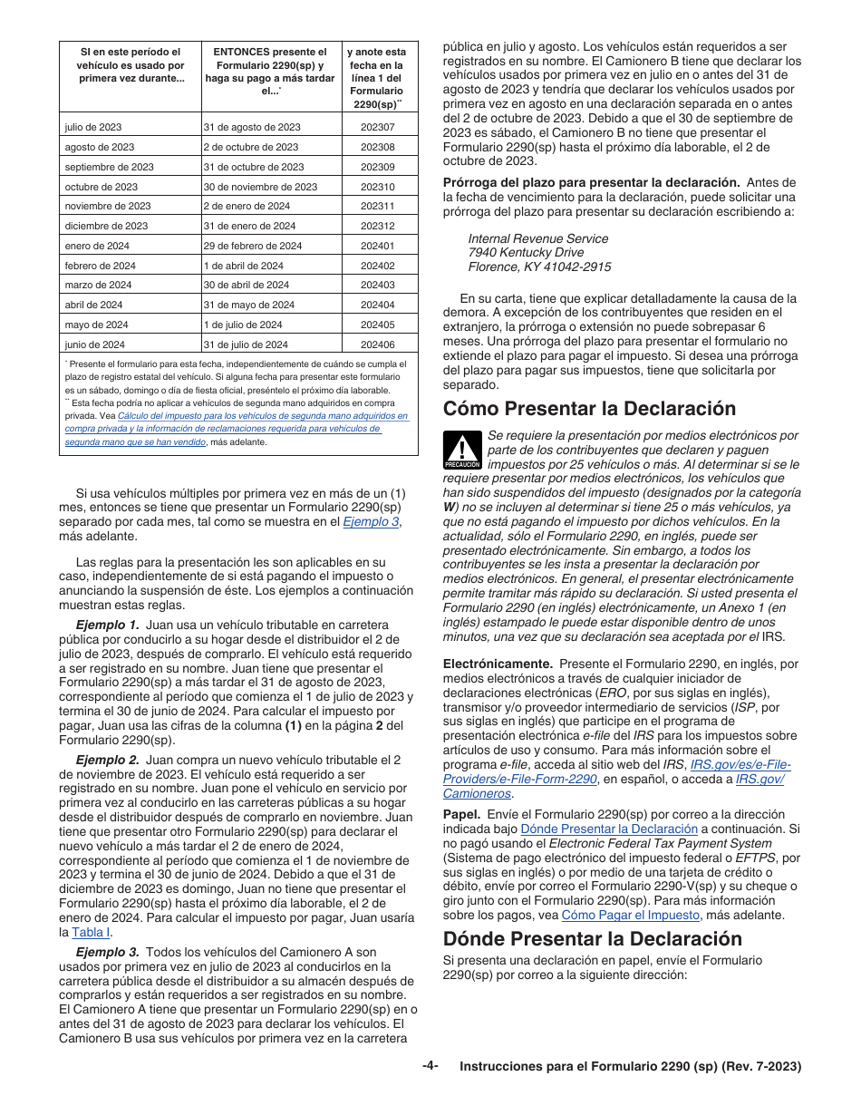 Instrucciones para IRS Formulario 2290 (SP) Declaracion Del Impuesto Sobre El Uso De Vehiculos Pesados En Las Carreteras (Spanish), Page 6
