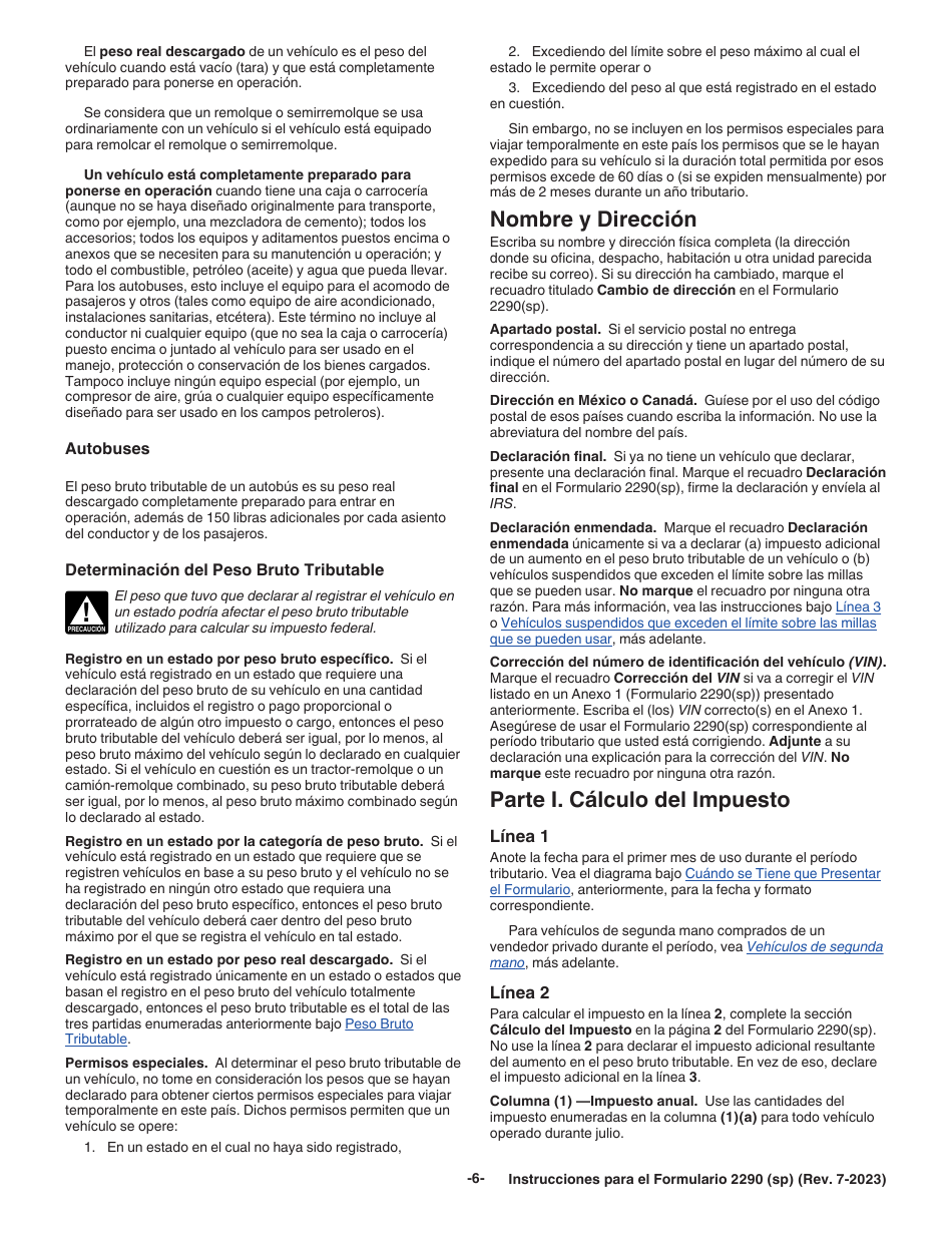 Instrucciones para IRS Formulario 2290 (SP) Declaracion Del Impuesto Sobre El Uso De Vehiculos Pesados En Las Carreteras (Spanish), Page 8