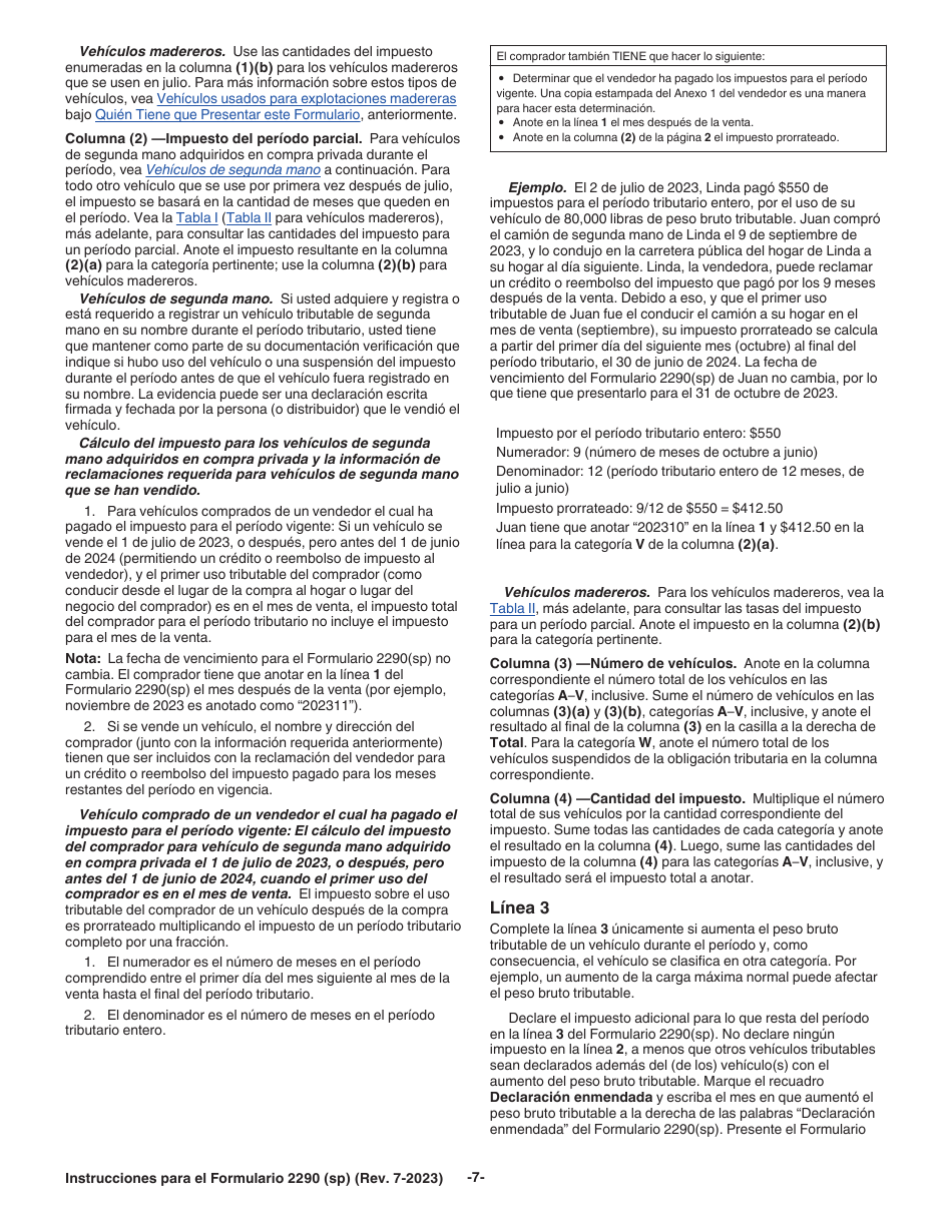 Instrucciones para IRS Formulario 2290 (SP) Declaracion Del Impuesto Sobre El Uso De Vehiculos Pesados En Las Carreteras (Spanish), Page 9
