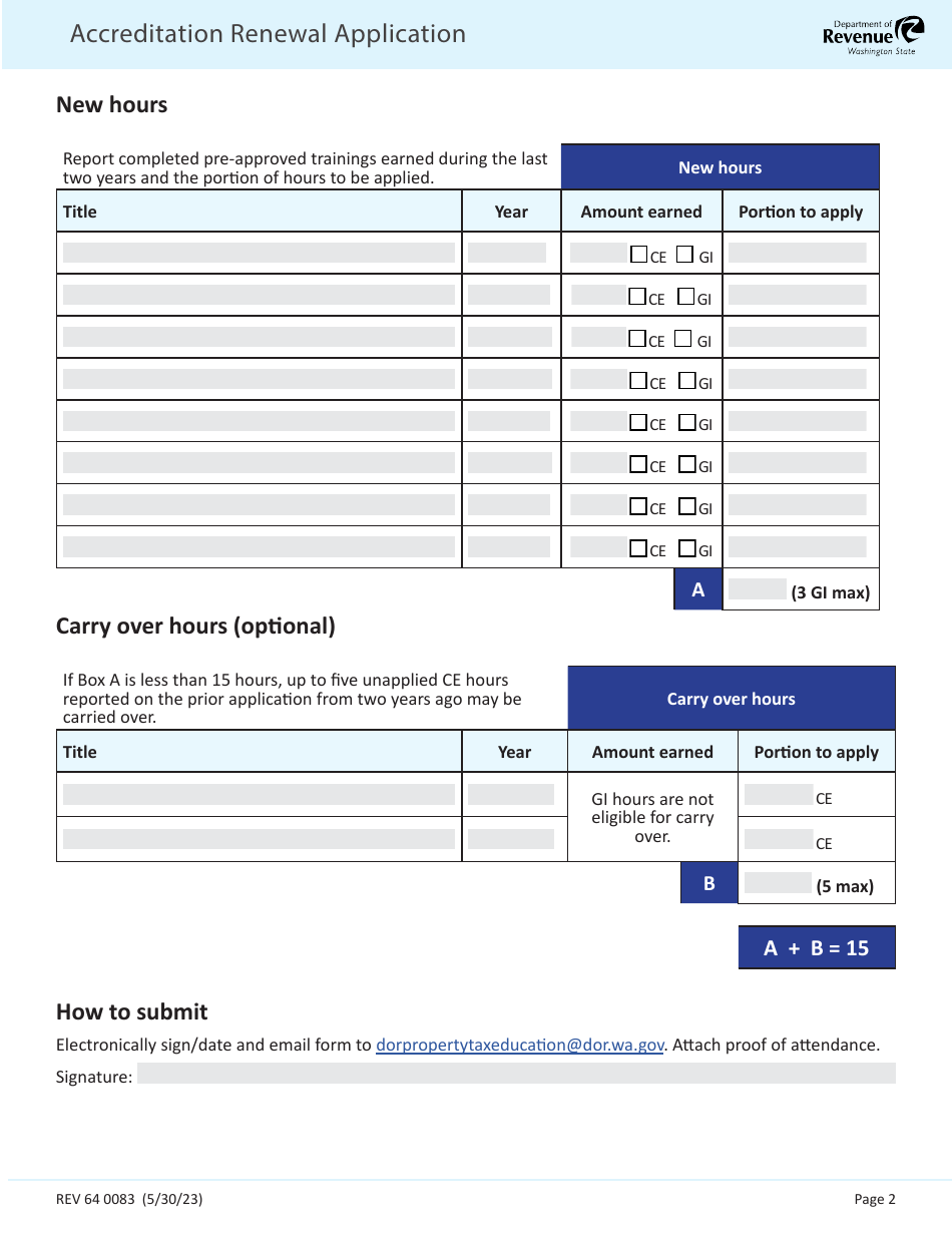 Form REV64 0083 Accreditation Renewal Application - Washington, Page 2