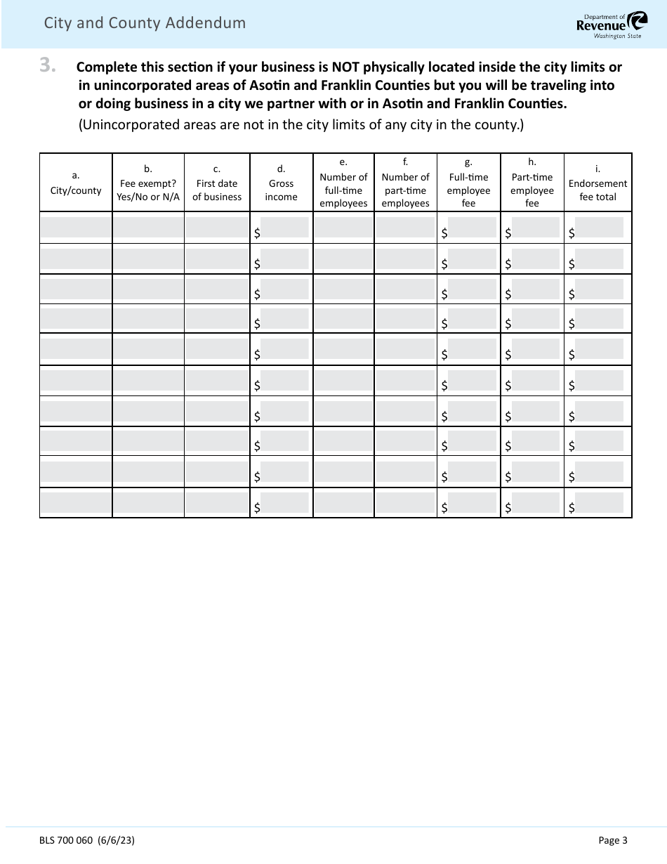 Form BLS700 060 City and County Addendum - Washington, Page 3