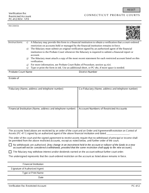 Form PC-412 Verification Re: Restricted Account - Connecticut