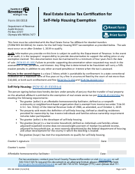 Document preview: Form REV84 0018 Real Estate Excise Tax Certification for Self-help Housing Exemption - Washington