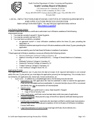 Application for Infiltration Anesthesia Examination - South Carolina