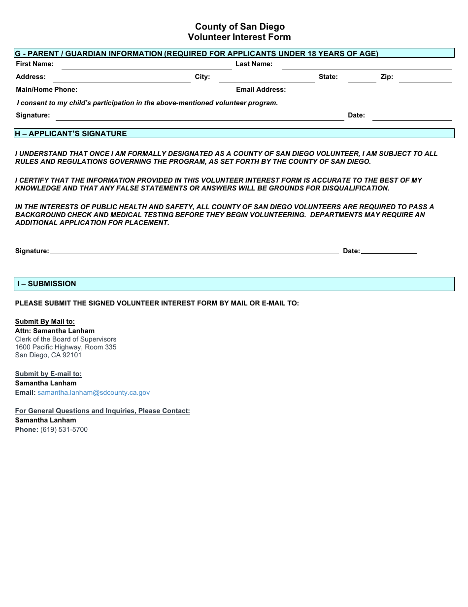Volunteer Interest Form - County of San Diego, California, Page 2