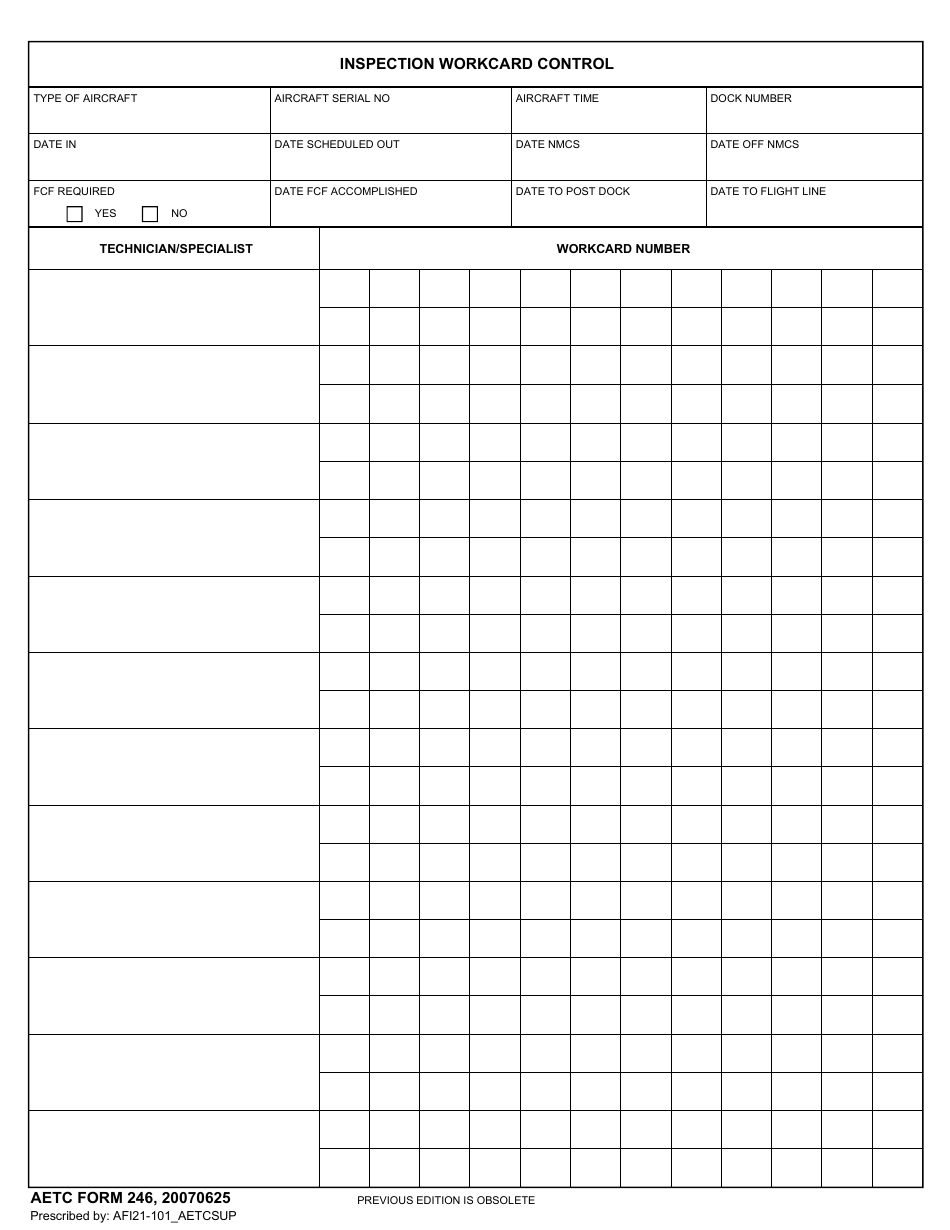 AETC Form 246 Inspection Workcard Control, Page 1
