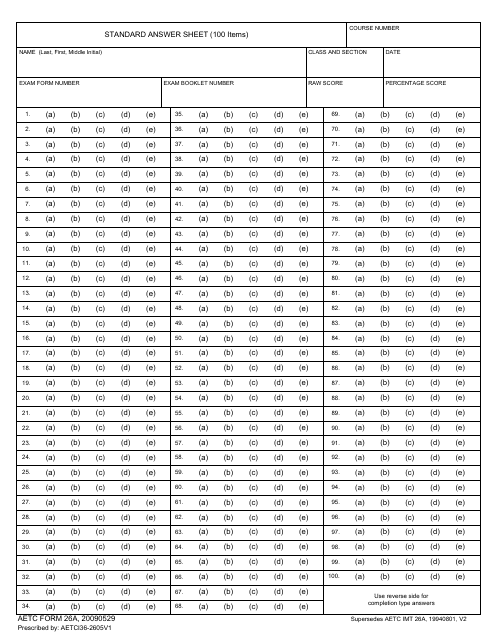 AETC Form 26A Standard Answer Sheet (100 Items)