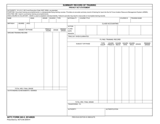 Document preview: AETC Form 240-5 Summary Record of Training