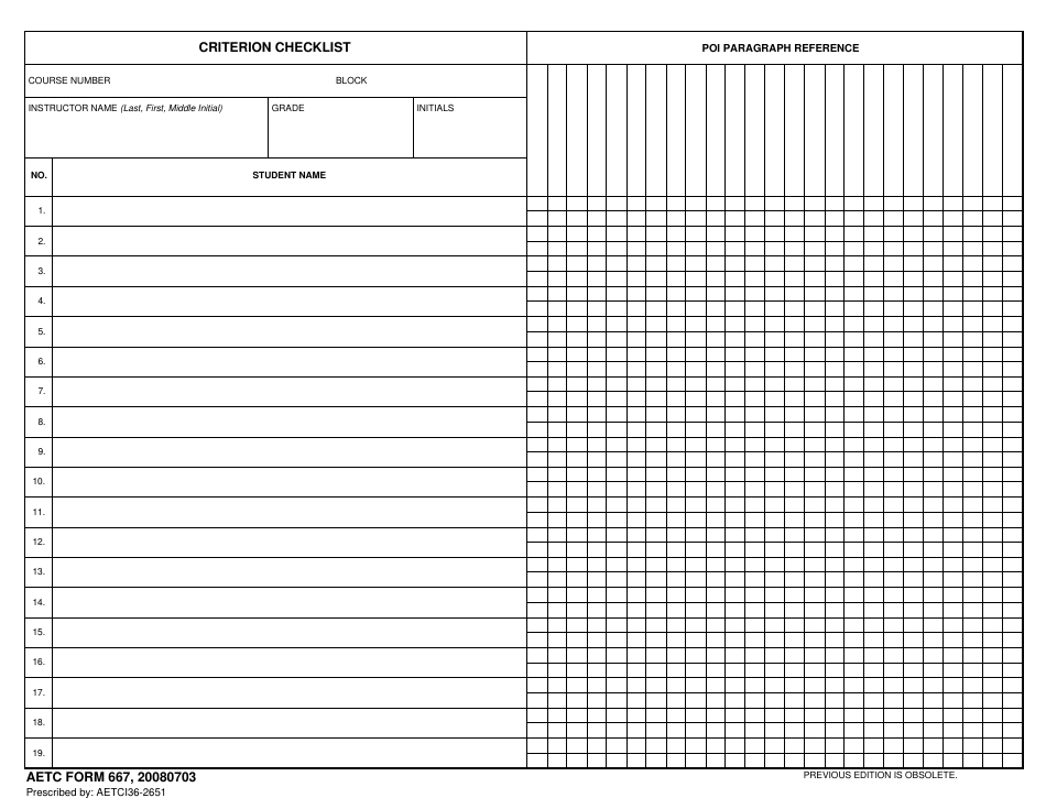AETC Form 667 Criterion Checklist, Page 1