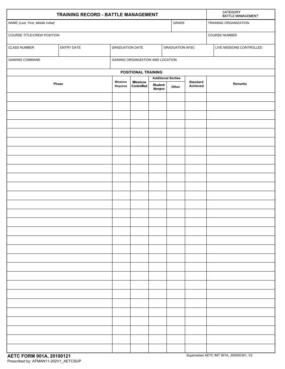 AETC Form 901A Training Record - Battle Management, Page 1