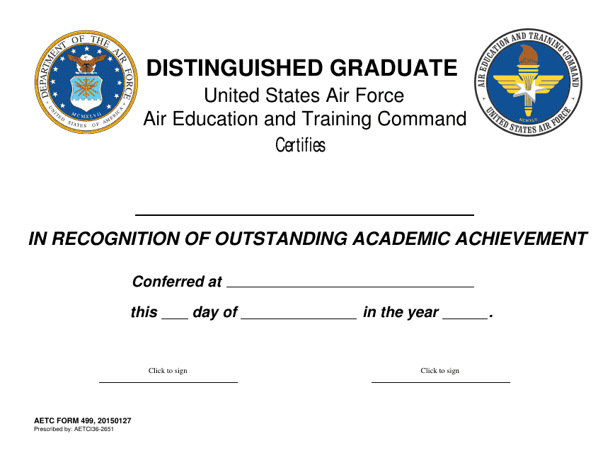 AETC Form 499 Distinguished Graduate Certificate