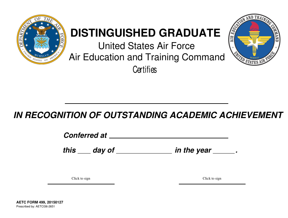 AETC Form 499 Distinguished Graduate Certificate, Page 1