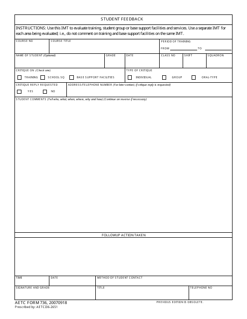 AETC Form 736 Student Feedback