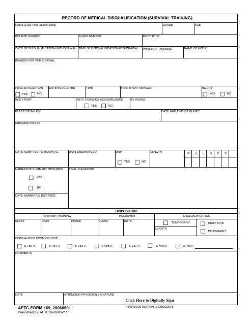 AETC Form 169 Record of Medical Disqualification (Survival Training)