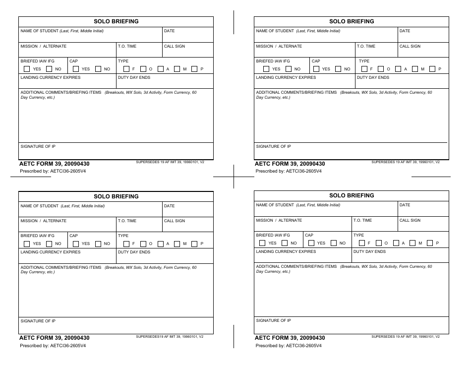 AETC Form 39 Solo Briefing, Page 1