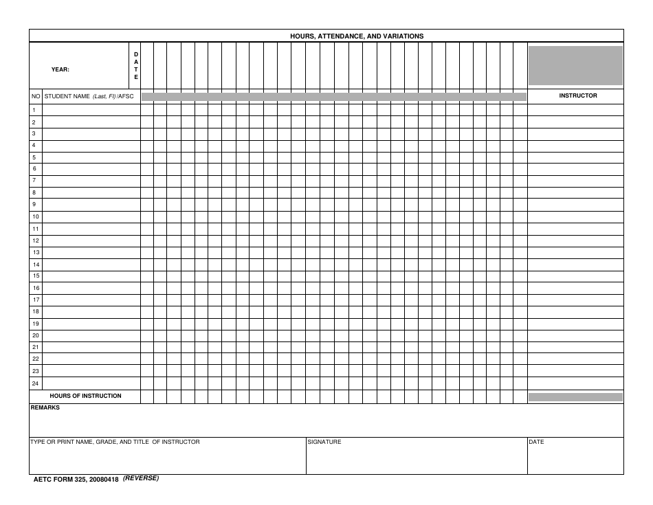 AETC Form 325 Student Accounting and Attendance Record, Page 2