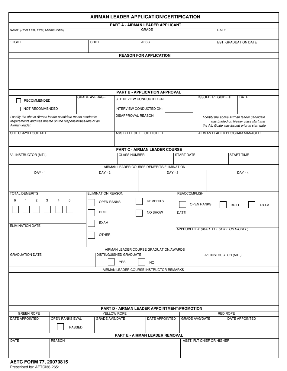 AETC Form 77 Airman Leader Application / Certification, Page 1