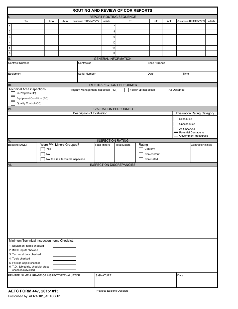 AETC Form 447 Routing and Review of Cor Reports, Page 1