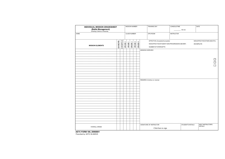 AETC Form 186 Individual Mission Gradesheet (Battle Management), Page 1