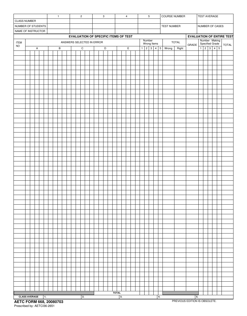 AETC Form 668 Evaluation of Specific Items of Test, Page 1