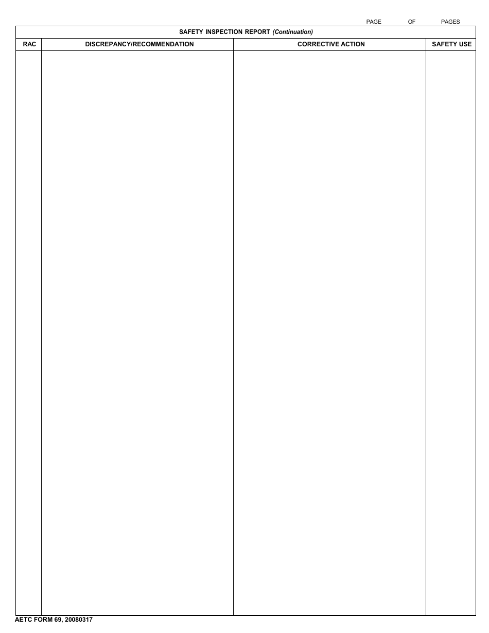 AETC Form 69 Safety Inspection Report, Page 2