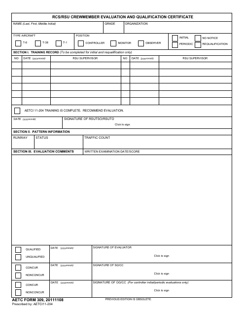 AETC Form 309 - Fill Out, Sign Online and Download Fillable PDF ...