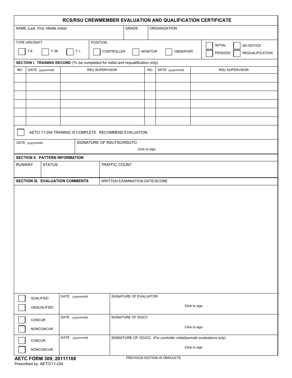 AETC Form 309 - Fill Out, Sign Online and Download Fillable PDF ...