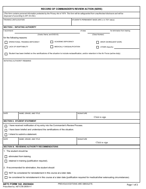 AETC Form 142  Printable Pdf