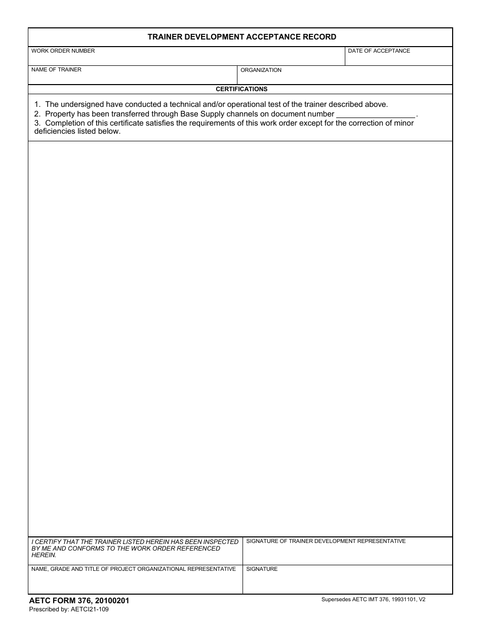 AETC Form 376 Trainer Development Acceptance Record, Page 1
