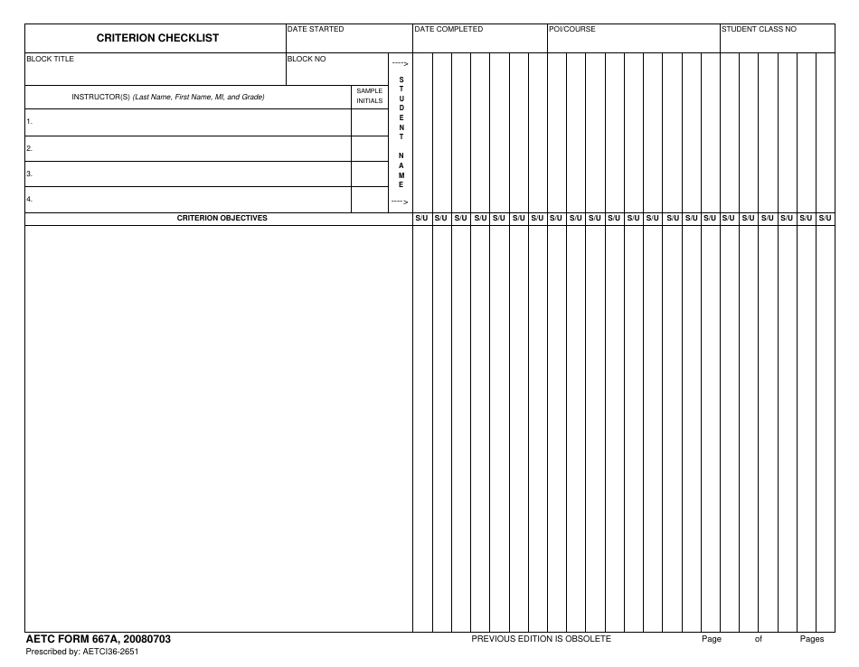 AETC Form 667A Criterion Checklist, Page 1