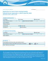 Document preview: Application for Senior Home Heating Subsidy - Northwest Territories, Canada, 2024