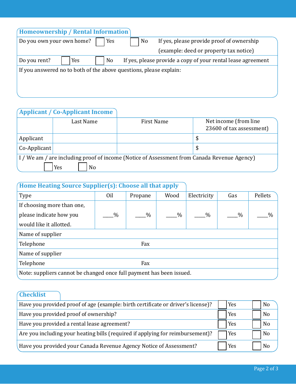 Application for Senior Home Heating Subsidy - Northwest Territories, Canada, Page 2