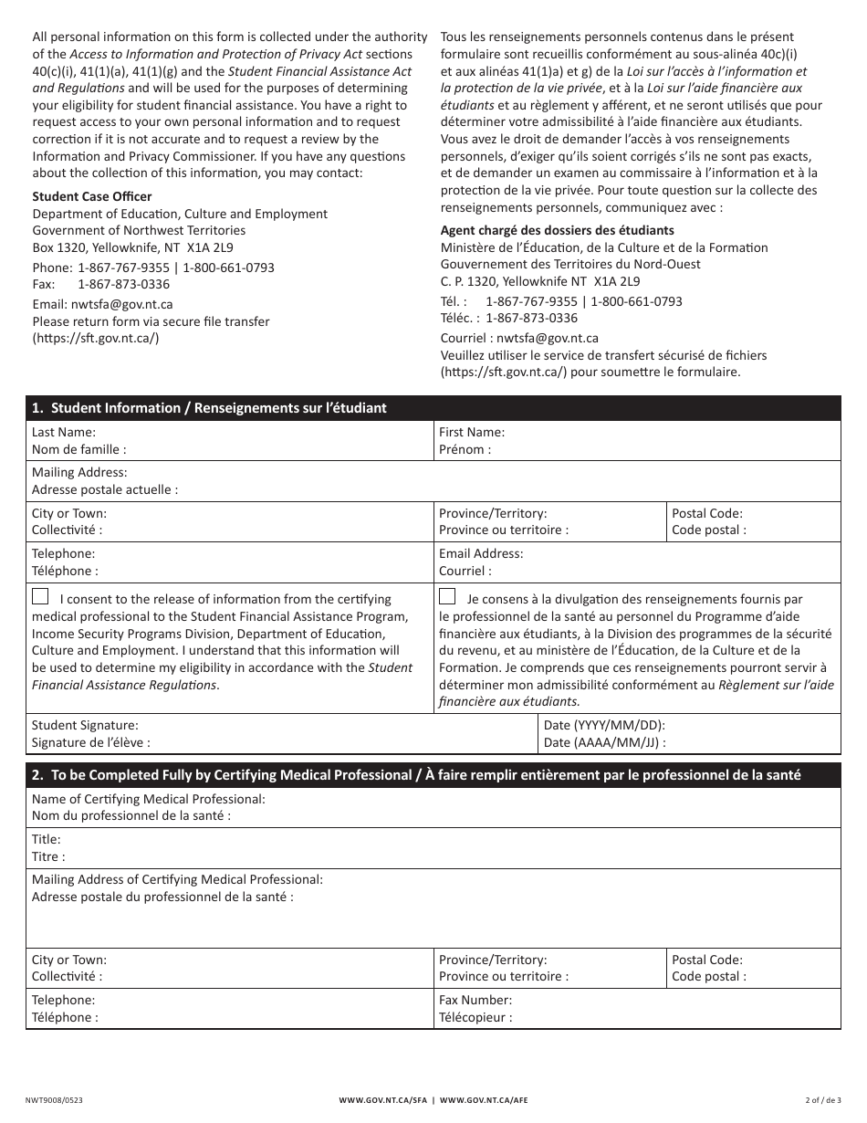 Form G (NWT9008) Disability Assessment Form - Income Security Programs - Northwest Territories, Canada (English / French), Page 2