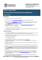 Form LA14 Part B Internal Review of Original Decision Application - Queensland, Australia