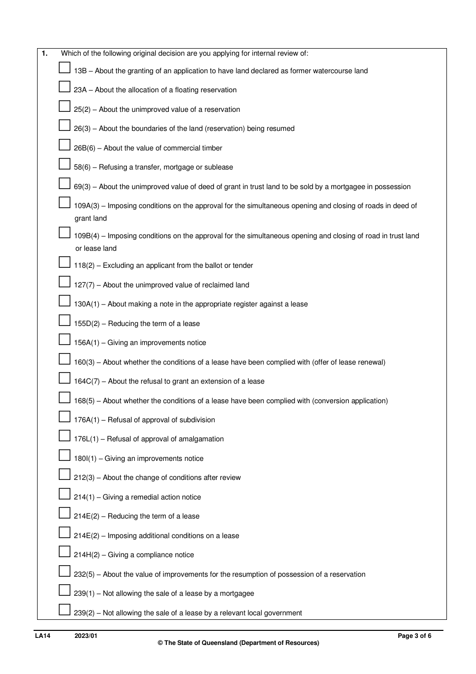 Form LA14 Part B Internal Review of Original Decision Application - Queensland, Australia, Page 3