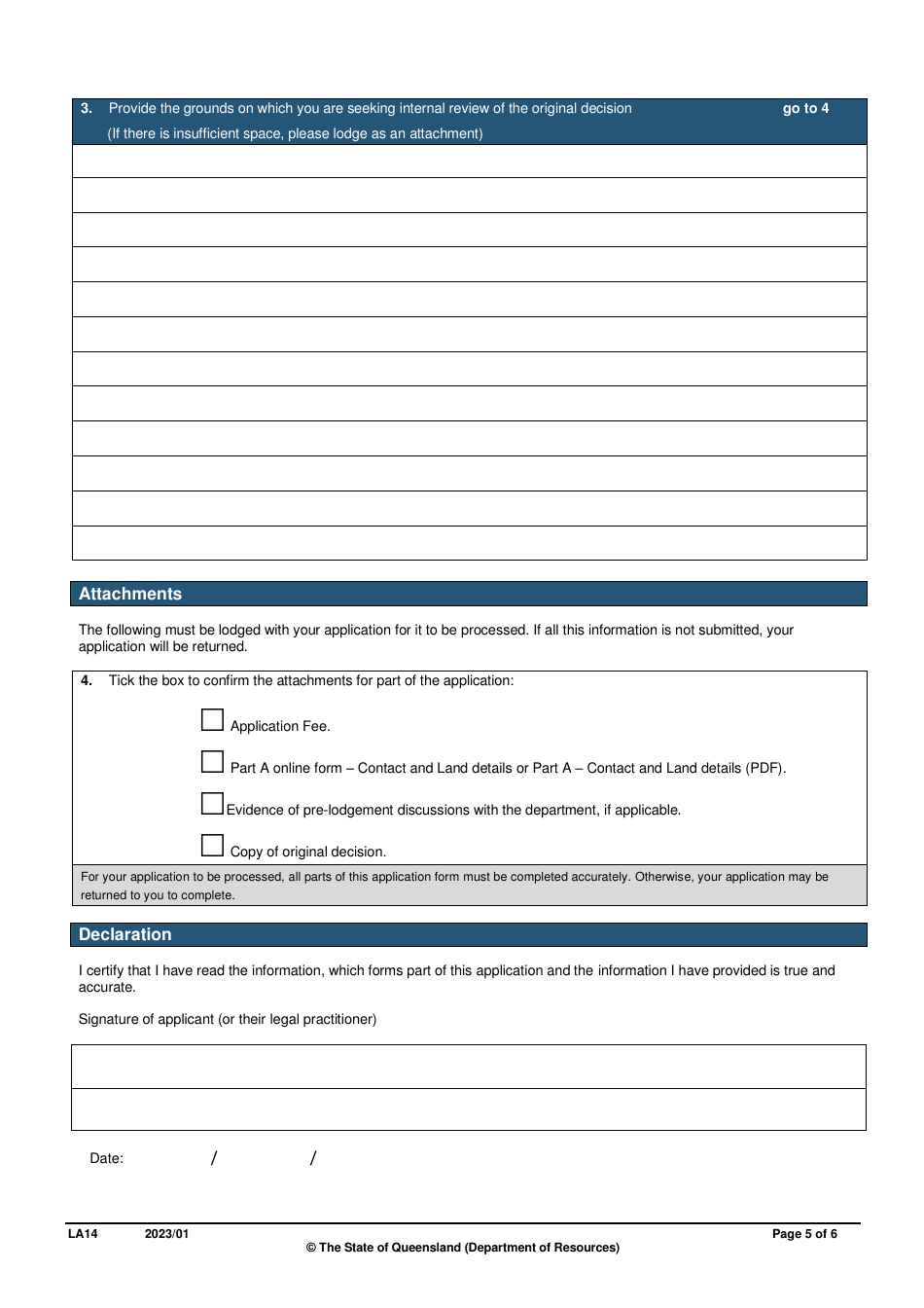 Form LA14 Part B Internal Review of Original Decision Application - Queensland, Australia, Page 5