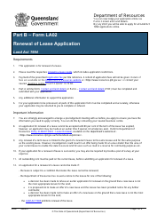 Document preview: Form LA02 Part B Renewal of Lease Application - Queensland, Australia