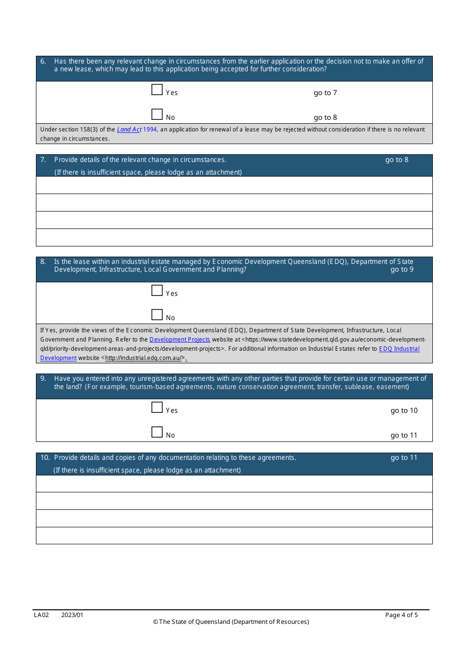 Form LA02 Part B Renewal of Lease Application - Queensland, Australia, Page 4