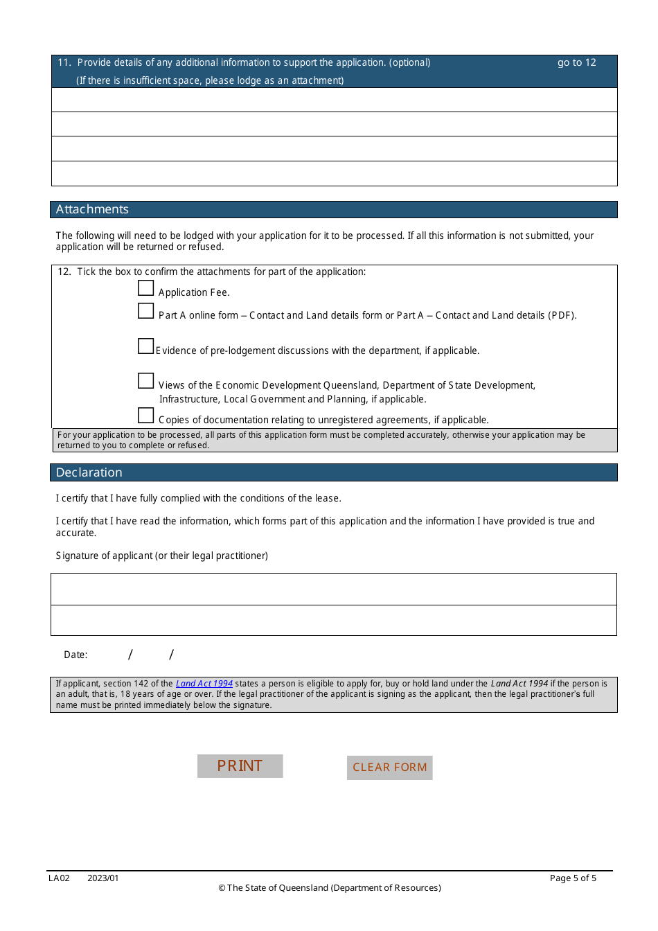 Form LA02 Part B Renewal of Lease Application - Queensland, Australia, Page 5