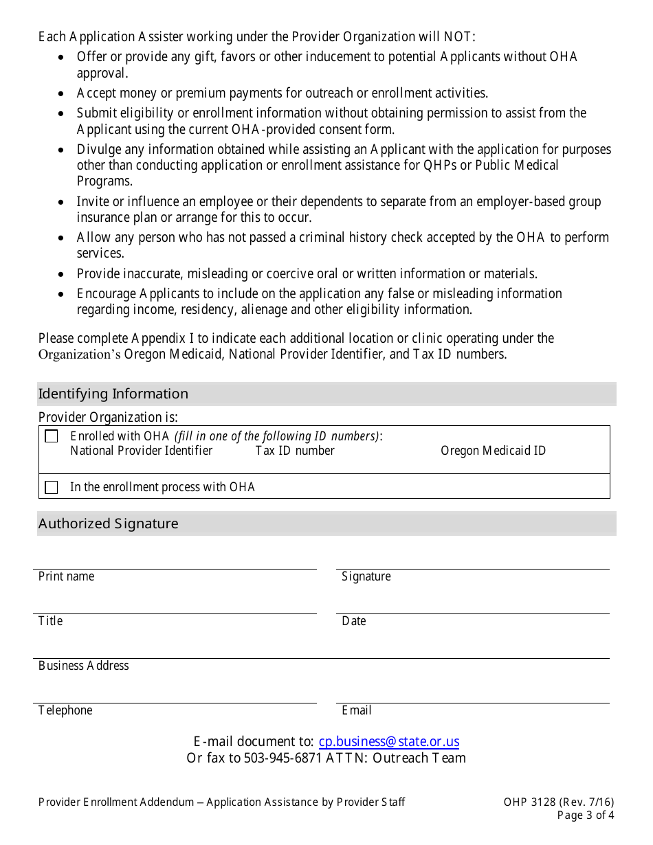 Form OHP3128 Application Assistance by Provider Staff - Oregon, Page 3