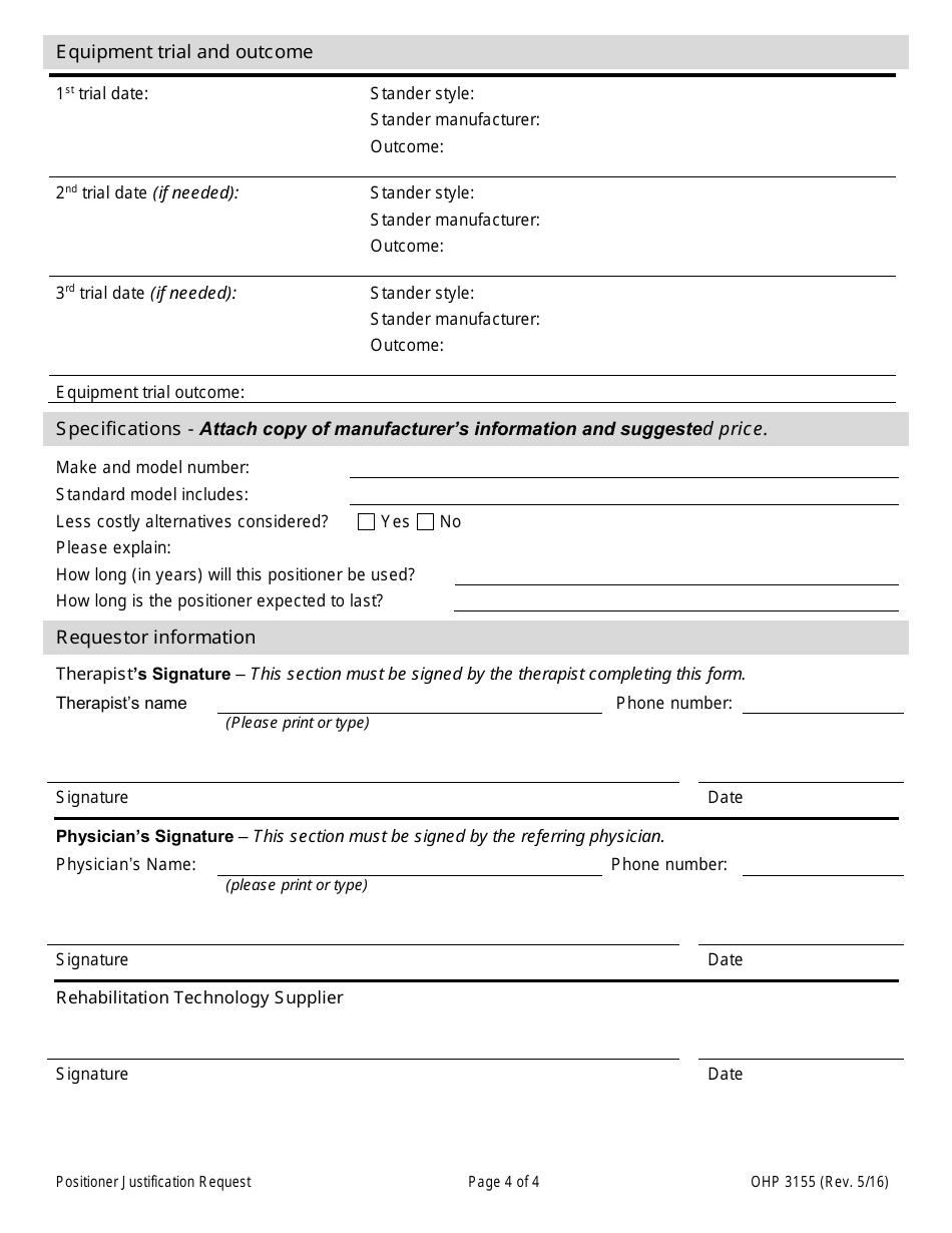 Form OHP3155 Positioner Justification - Positioners for Standing - Oregon, Page 4