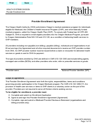 Form OHA3975 Provider Enrollment Agreement - Oregon