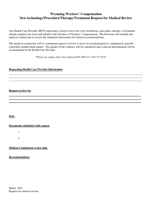New Technology / Procedure / Therapy / Treatment Request for Medical Review - Wyoming Download Pdf