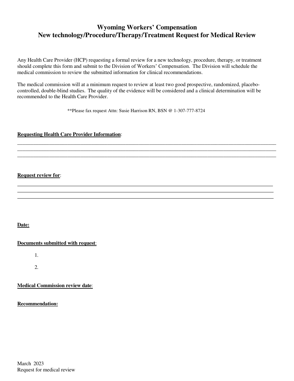 New Technology / Procedure / Therapy / Treatment Request for Medical Review - Wyoming, Page 1