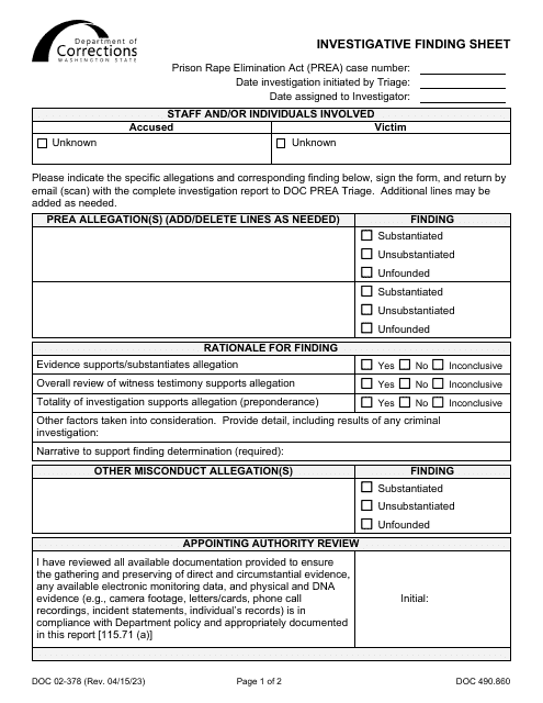 Form DOC02-378  Printable Pdf