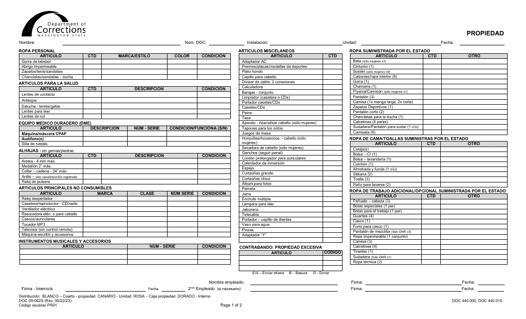 Formulario DOC05-062S  Printable Pdf