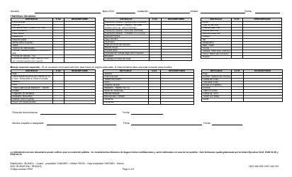 Formulario DOC05-062S Propiedad Del Interno/Interna - Washington (Spanish), Page 2