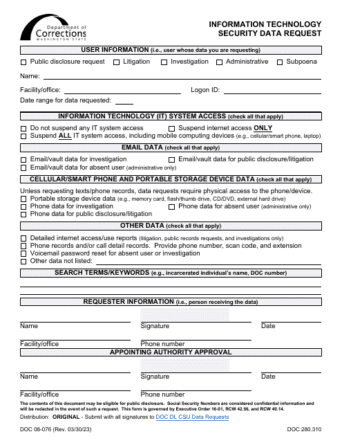 Form DOC08-076 Information Technology Security Data Request - Washington